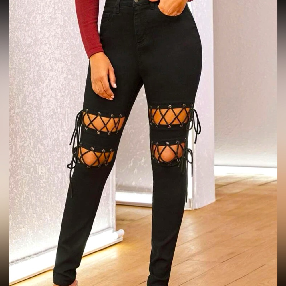 Lace up skinny jeans